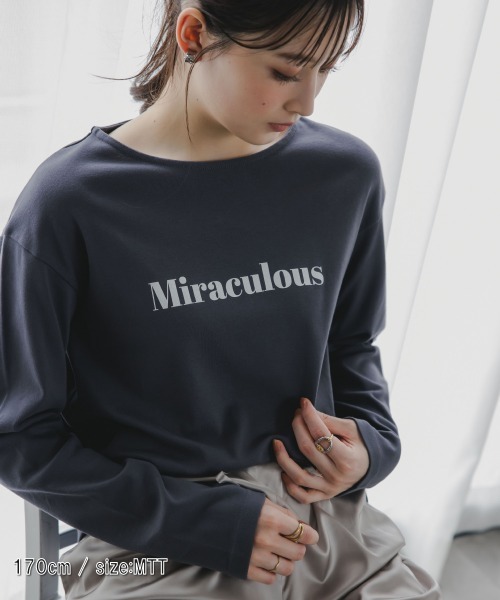 slattgir(スラットジール)の「高身長 綿100%フロントロゴプリント長袖Tシャツ(トールサイズ)Essenave(Tシャツ/カットソー・レディース・オフホワイト/ネイビー・TM/TL/TLL/T3L)」の12枚目の写真