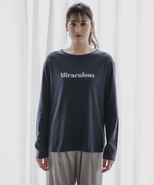 slattgir(スラットジール)の「高身長 綿100%フロントロゴプリント長袖Tシャツ(トールサイズ)Essenave(Tシャツ/カットソー・レディース・オフホワイト/ネイビー・TM/TL/TLL/T3L)」の16枚目の写真