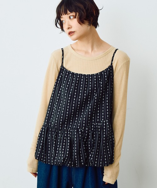 Crisp（クリスプ）の「フラワーストライプバルーンキャミ（キャミソール・レディース・ブラック/アイボリー・FREE）」の9枚目の写真