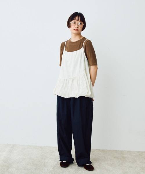 Crisp（クリスプ）の「フラワーストライプバルーンキャミ（キャミソール・レディース・ブラック/アイボリー・FREE）」の11枚目の写真