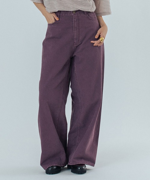 ROSE BUD（ローズバッド）の「DENIM PANTS（デニムパンツ・レディース・バーガンディー/ライトインディゴブルー・S/M）」の2枚目の写真