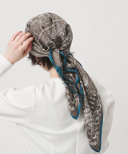 ✨未使用✨manipuri　シルク　パヒューム　スカーフ88×88　チャコール manipuri＞SILK 88×88 スカーフ 25FW（バンダナ/スカーフ）｜manipuri