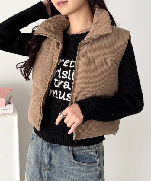 セール】スタンドカラーコーデュロイ中綿ベスト（ダウンベスト）｜CLEA