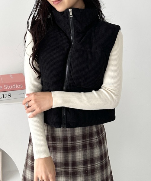 セール】スタンドカラーコーデュロイ中綿ベスト（ダウンベスト）｜CLEA