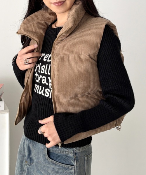 セール】スタンドカラーコーデュロイ中綿ベスト（ダウンベスト）｜CLEA