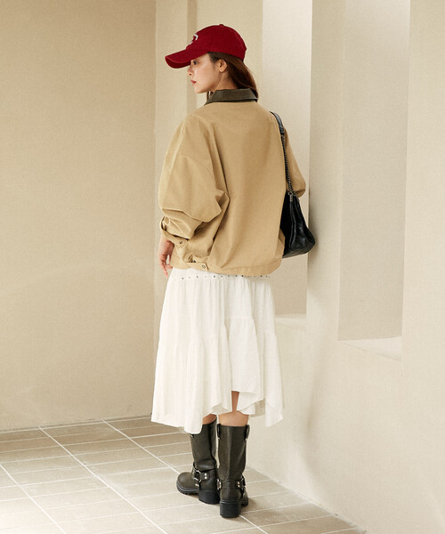 PUBLUX（パブリュクス）の「PUBLUX/パブリュクス スタッズ付き アシンメトリー ティアードスカート　限定展開（スカート・レディース・オフホワイト/ブラック・ﾌﾘ-）」の7枚目の写真