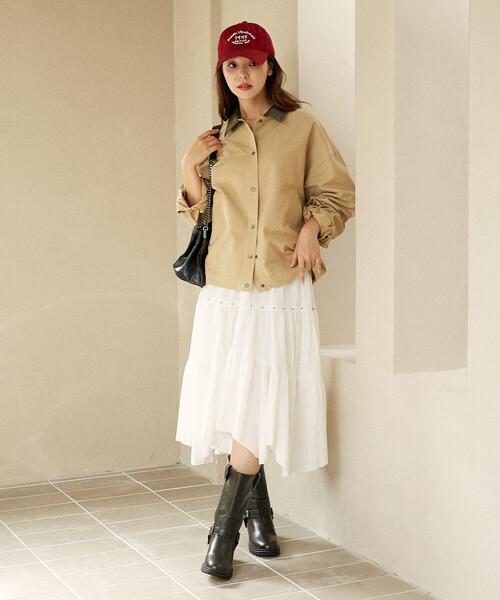 PUBLUX（パブリュクス）の「PUBLUX/パブリュクス スタッズ付き アシンメトリー ティアードスカート　限定展開（スカート・レディース・オフホワイト/ブラック・ﾌﾘ-）」の8枚目の写真