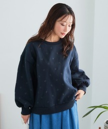 <大きいサイズ>柔らか裏起毛リボン柄刺しゅうゆるシルエットトレーナー