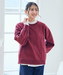 <大きいサイズ>柔らか裏起毛リボン柄刺しゅうゆるシルエットトレーナー
