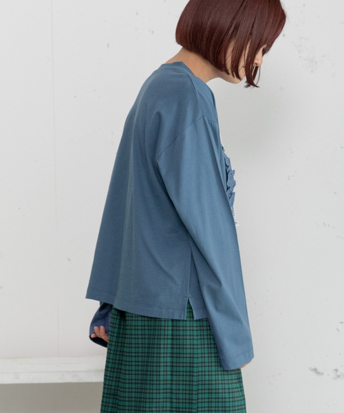 POU DOU DOU（プードゥドゥ）の「異素材ミックスフリルトップス（Tシャツ/カットソー・レディース・オフホワイト/ダークブルー/ダークグレー・M）」の7枚目の写真