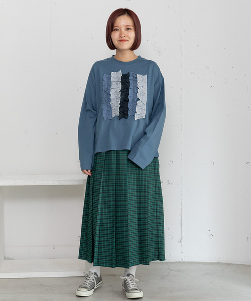 POU DOU DOU（プードゥドゥ）の「異素材ミックスフリルトップス（Tシャツ/カットソー・レディース・オフホワイト/ダークブルー/ダークグレー・M）」の8枚目の写真