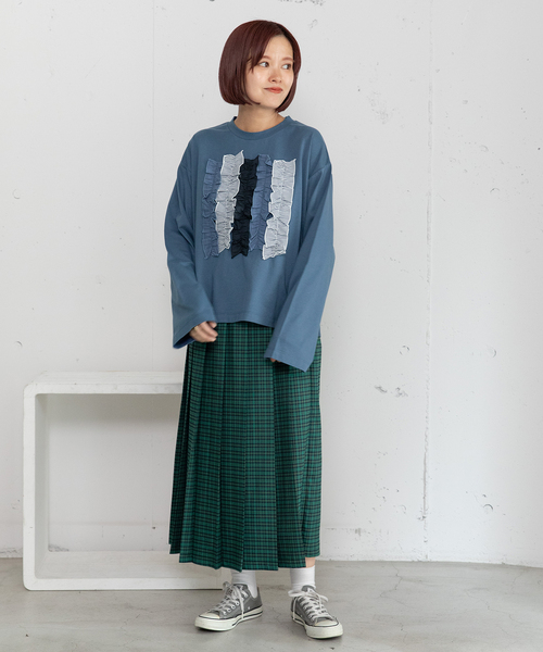 POU DOU DOU（プードゥドゥ）の「異素材ミックスフリルトップス（Tシャツ/カットソー・レディース・オフホワイト/ダークブルー/ダークグレー・M）」の9枚目の写真