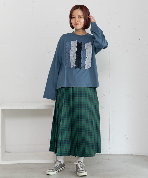 POU DOU DOU（プードゥドゥ）の「異素材ミックスフリルトップス（Tシャツ/カットソー・レディース・オフホワイト/ダークブルー/ダークグレー・M）」の10枚目の写真