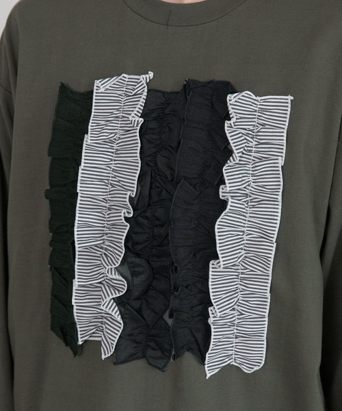 POU DOU DOU（プードゥドゥ）の「異素材ミックスフリルトップス（Tシャツ/カットソー・レディース・オフホワイト/ダークブルー/ダークグレー・M）」の19枚目の写真