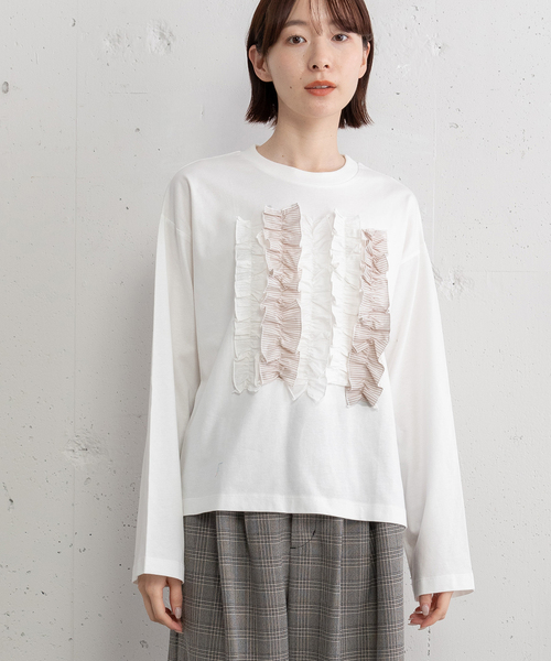 POU DOU DOU（プードゥドゥ）の「異素材ミックスフリルトップス（Tシャツ/カットソー・レディース・オフホワイト/ダークブルー/ダークグレー・M）」の20枚目の写真