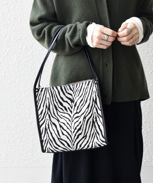 レオパードトートバッグ SHIPS any: レオパード ゼブラ スクエア トート バッグ（トートバッグ