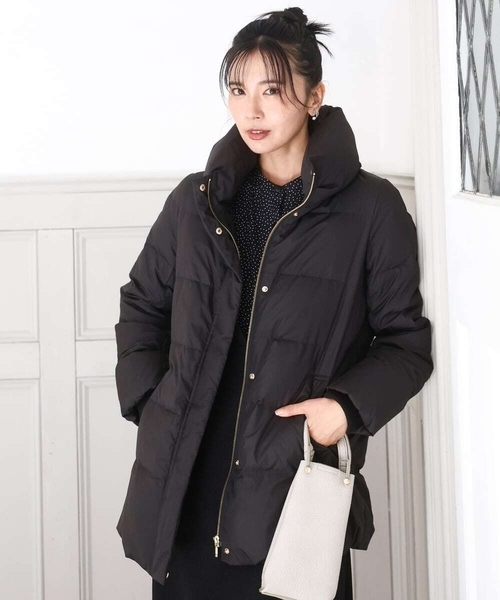 MK MICHEL KLEIN（エムケーミッシェルクラン）の「ベーシックタフタ ミドルダウンコート/撥水加工（ダウンジャケット/コート・レディース・モカ/ブラック/アイボリー・40/38）」の2枚目の写真
