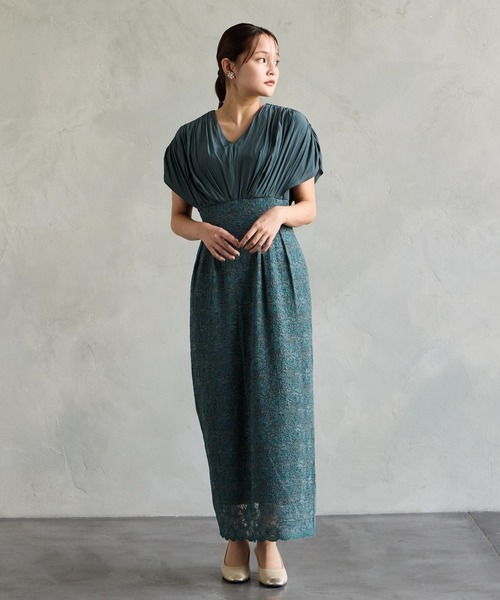 AIMER(エメ)の「割繊サテン×ラッセルレースハイウエストタイトパーティードレス 結婚式 お呼ばれ ドレス 20代 30代 40代(ドレス・レディース・グリーン/ベージュ/ブラック・MEDIUM)」の12枚目の写真