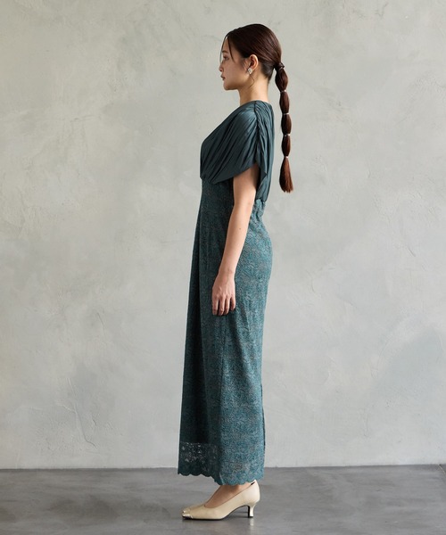 AIMER(エメ)の「割繊サテン×ラッセルレースハイウエストタイトパーティードレス 結婚式 お呼ばれ ドレス 20代 30代 40代(ドレス・レディース・グリーン/ベージュ/ブラック・MEDIUM)」の16枚目の写真