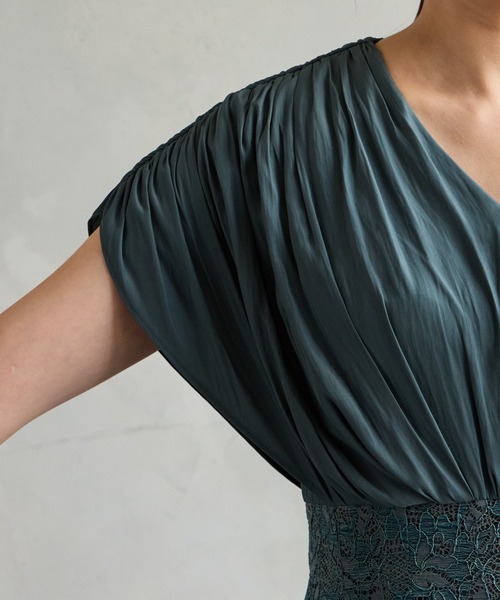 AIMER(エメ)の「割繊サテン×ラッセルレースハイウエストタイトパーティードレス 結婚式 お呼ばれ ドレス 20代 30代 40代(ドレス・レディース・グリーン/ベージュ/ブラック・MEDIUM)」の20枚目の写真