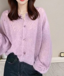 肩透かし編みニットカーディガン