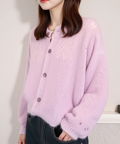 cammie（キャミー）の「肩透かし編みニットカーディガン（カーディガン/ボレロ・レディース・ピンク/ダークグレー・L/M）」の10枚目の写真
