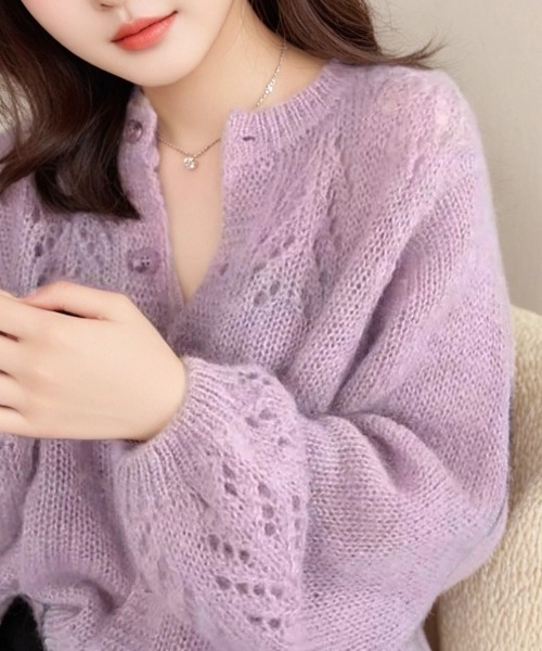 cammie（キャミー）の「肩透かし編みニットカーディガン（カーディガン/ボレロ・レディース・ピンク/ダークグレー・L/M）」の7枚目の写真
