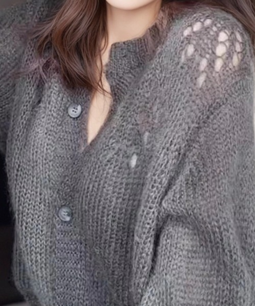 cammie（キャミー）の「肩透かし編みニットカーディガン（カーディガン/ボレロ・レディース・ピンク/ダークグレー・L/M）」の5枚目の写真