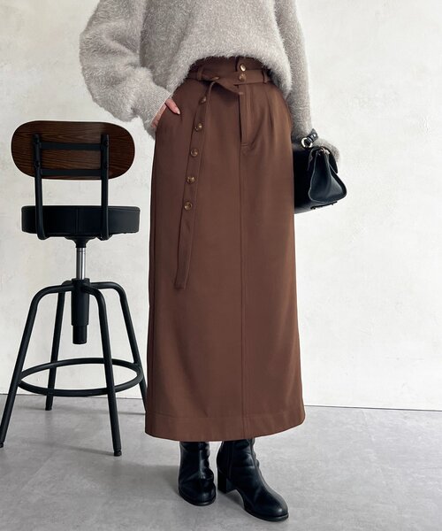 Chez toi（シェトワ）の「ベルト見えスカート（スカート・レディース・ブラウン/グリーン/ブラック・FREE）」の3枚目の写真