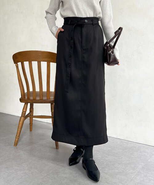 Chez toi（シェトワ）の「ベルト見えスカート（スカート・レディース・ブラウン/グリーン/ブラック・FREE）」の2枚目の写真