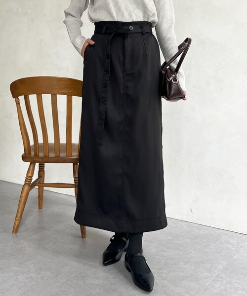 Chez toi（シェトワ）の「ベルト見えスカート（スカート・レディース・ブラウン/グリーン/ブラック・FREE）」の4枚目の写真