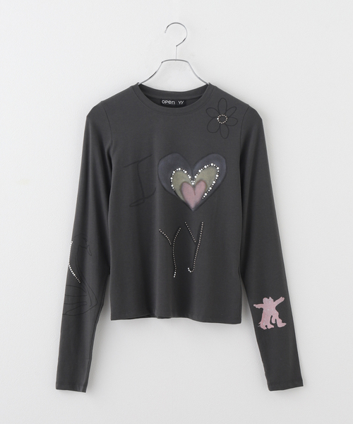 OPEN YY / オープンワイワイ】 Knitted BEADED I LOVE YY TEE