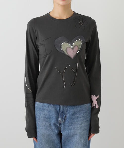 OPEN YY ブラック＆グレー クリンクル フリル シャツ OPEN YY ブラック