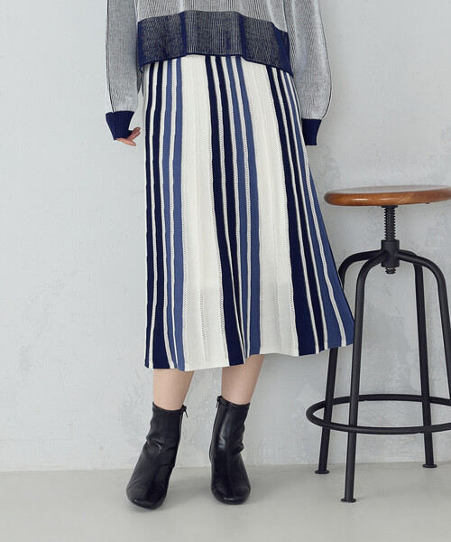 セール】マルチストライプ配色ニットスカート / セットアップ対応