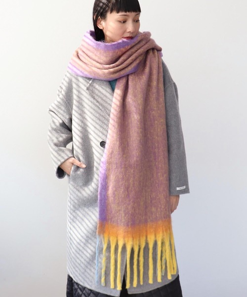 Three Four Time(スリーフォータイム)の「フレーム配色フリンジマフラー(ストール/ショール・レディース・ピンク系その他/ベージュ系その他/パープル系その他・FREE)」の7枚目の写真