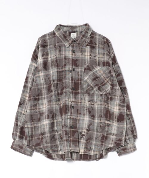 JUGLANS(ユグランス)の「【Revo./レヴォ】ダメージ加工グランジ ネルチェックシャツ(シャツ/ブラウス・メンズ・ネイビー/ブラック/ブラウン・L/M)」の2枚目の写真