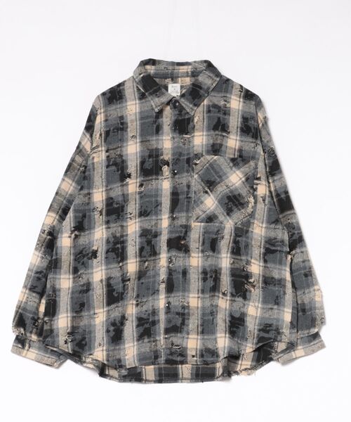 JUGLANS(ユグランス)の「【Revo./レヴォ】ダメージ加工グランジ ネルチェックシャツ(シャツ/ブラウス・メンズ・ネイビー/ブラック/ブラウン・L/M)」の1枚目の写真
