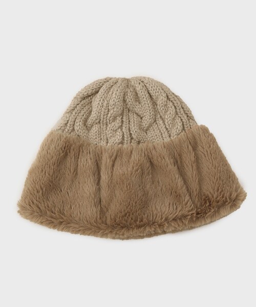 THE SHOP TK (ザ ショップ ティーケー )の「フェイクファートーク風スフレワッチ(ニットキャップ/ビーニー・レディース・ブラック/サンドベージュ/アイボリー・00)」の3枚目の写真