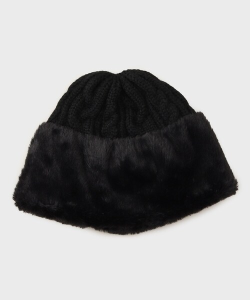 THE SHOP TK (ザ ショップ ティーケー )の「フェイクファートーク風スフレワッチ(ニットキャップ/ビーニー・レディース・ブラック/サンドベージュ/アイボリー・00)」の2枚目の写真