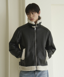 THE GREEN LAB（ザグリーンラボ）の「FAUX Leather Visor Detail Mustang Jacket [Black]（ムートンコート）」