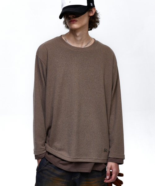 Layered crew neck knit коричневый