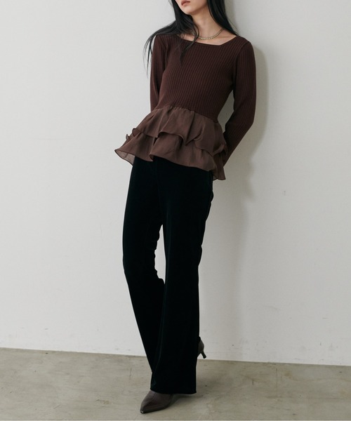 LARUTA（ラルータ）の「【LARUTA】美脚シルエットソフトベロアパンツ（その他パンツ・レディース・ブラック/ブラウン・MEDIUM/LARGE）」の7枚目の写真