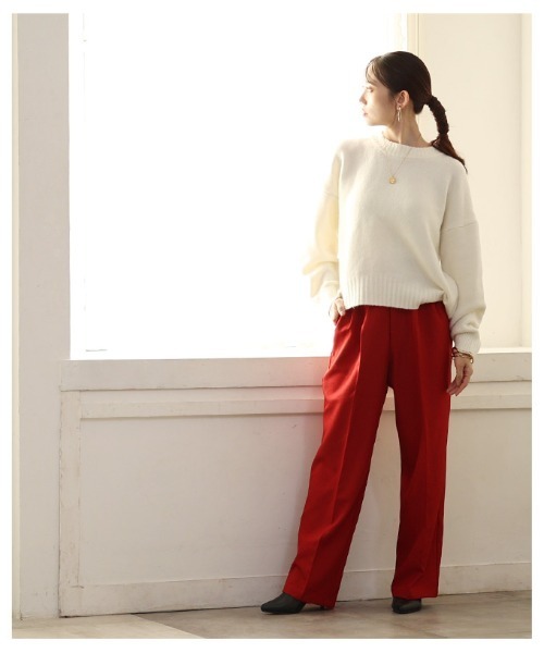 Sawa a la mode（サワアラモード）の「ハイウエストタックワイドパンツ（スラックス・レディース・レッド/ブラック・FREE）」の5枚目の写真