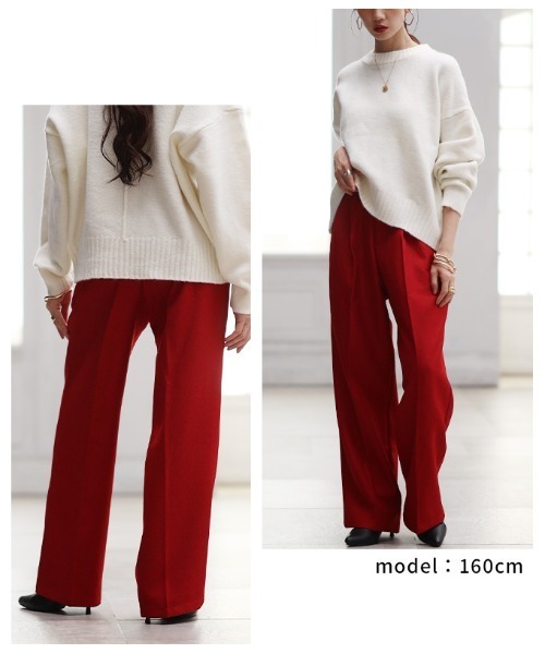 Sawa a la mode（サワアラモード）の「ハイウエストタックワイドパンツ（スラックス・レディース・レッド/ブラック・FREE）」の10枚目の写真