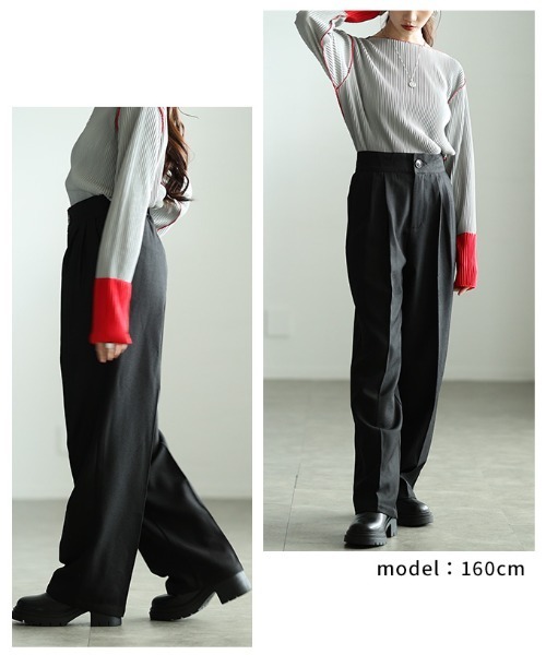 Sawa a la mode（サワアラモード）の「ハイウエストタックワイドパンツ（スラックス・レディース・レッド/ブラック・FREE）」の16枚目の写真