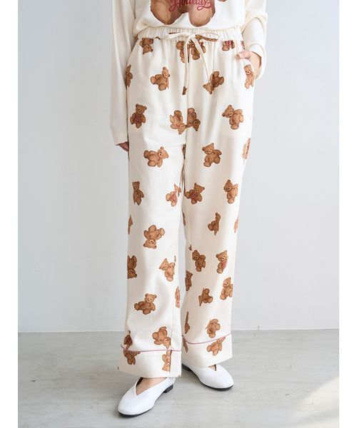 セール】【HOLIDAY】ベア柄ネルロングパンツ（ルームウェア/パジャマ