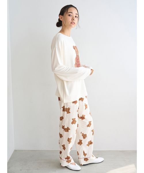 セール】【HOLIDAY】ベア柄ネルロングパンツ（ルームウェア/パジャマ