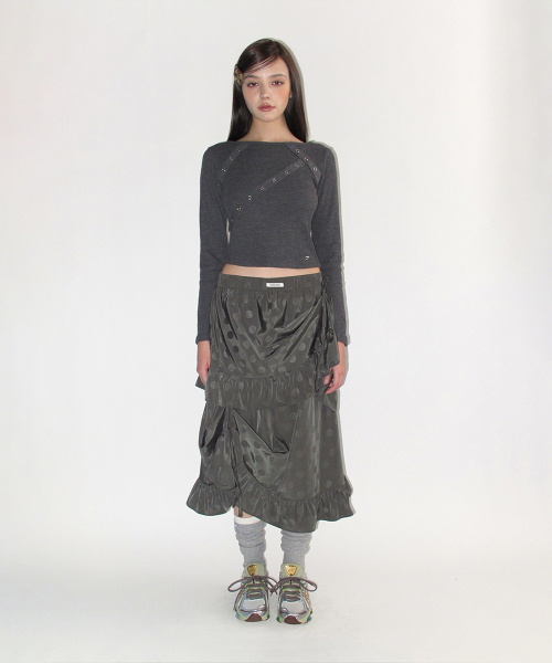 CRANK（クランク）の「アイレットテープワッフルTシャツ_チャコール（Tシャツ/カットソー・レディース・その他・FREE）」の2枚目の写真