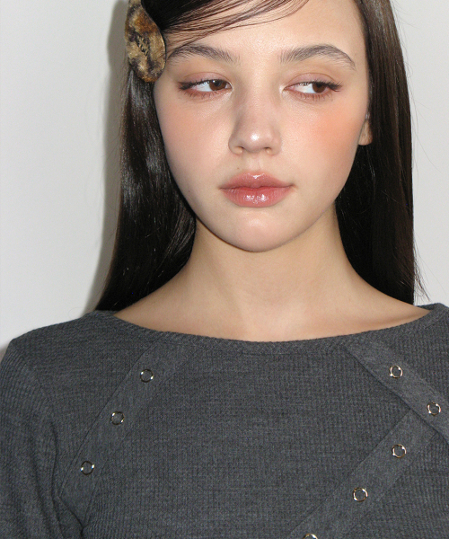 CRANK（クランク）の「アイレットテープワッフルTシャツ_チャコール（Tシャツ/カットソー・レディース・その他・FREE）」の3枚目の写真