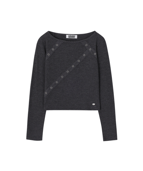 CRANK（クランク）の「アイレットテープワッフルTシャツ_チャコール（Tシャツ/カットソー・レディース・その他・FREE）」の4枚目の写真